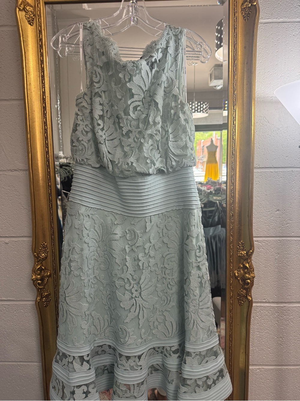 Tadashi Shoji Mint Lace Dress with Scalloped Trim